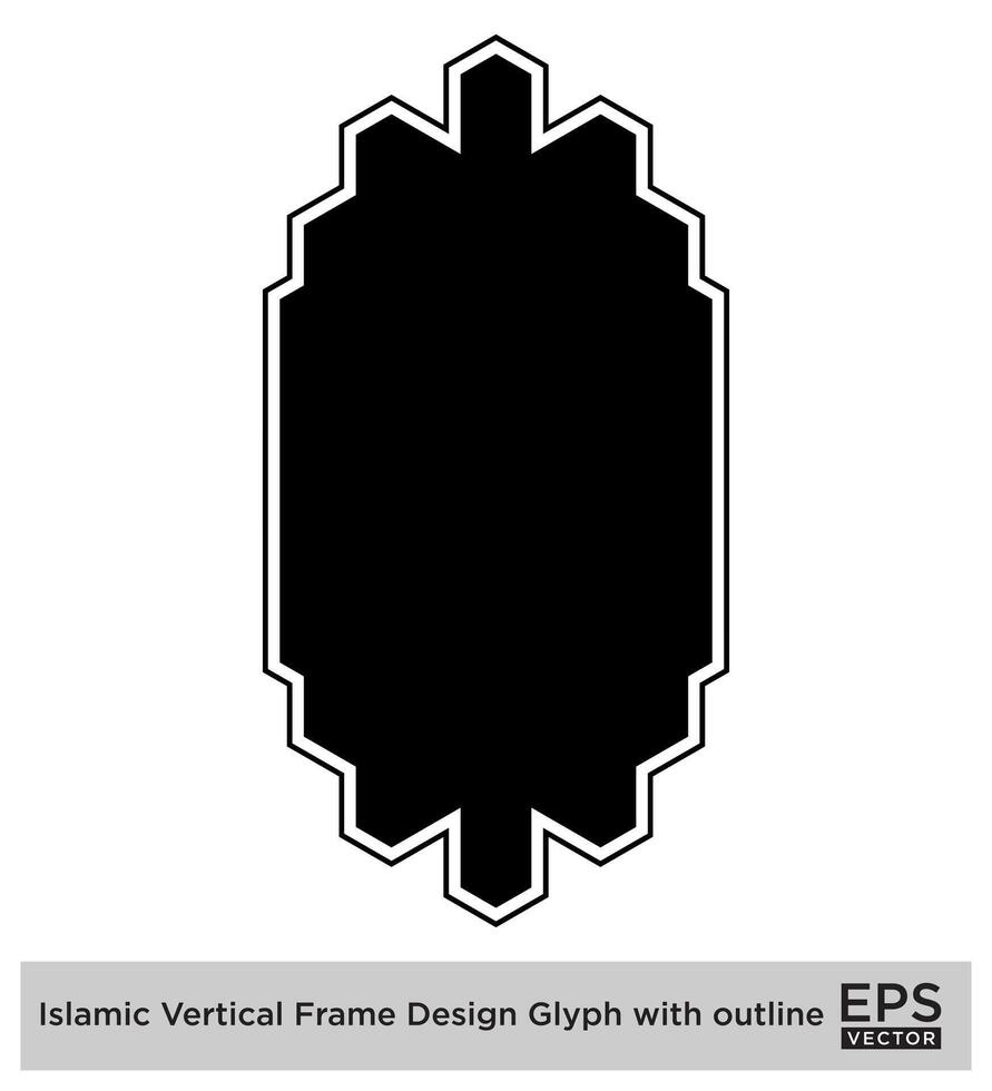 Islamic Vertical Frame Design Glyph with outline Black Filled silhouettes Design pictogram symbol visual illustration vector