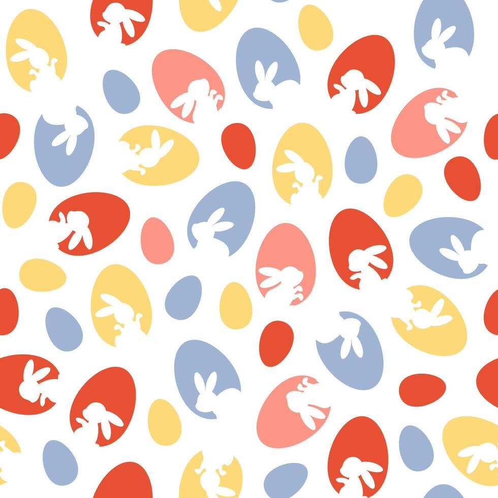 Seamless spring pattern of colorful eggs with bunnies vector