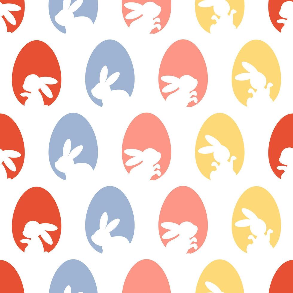 Festive seamless pattern of colorful Easter eggs with cut out bunnies vector
