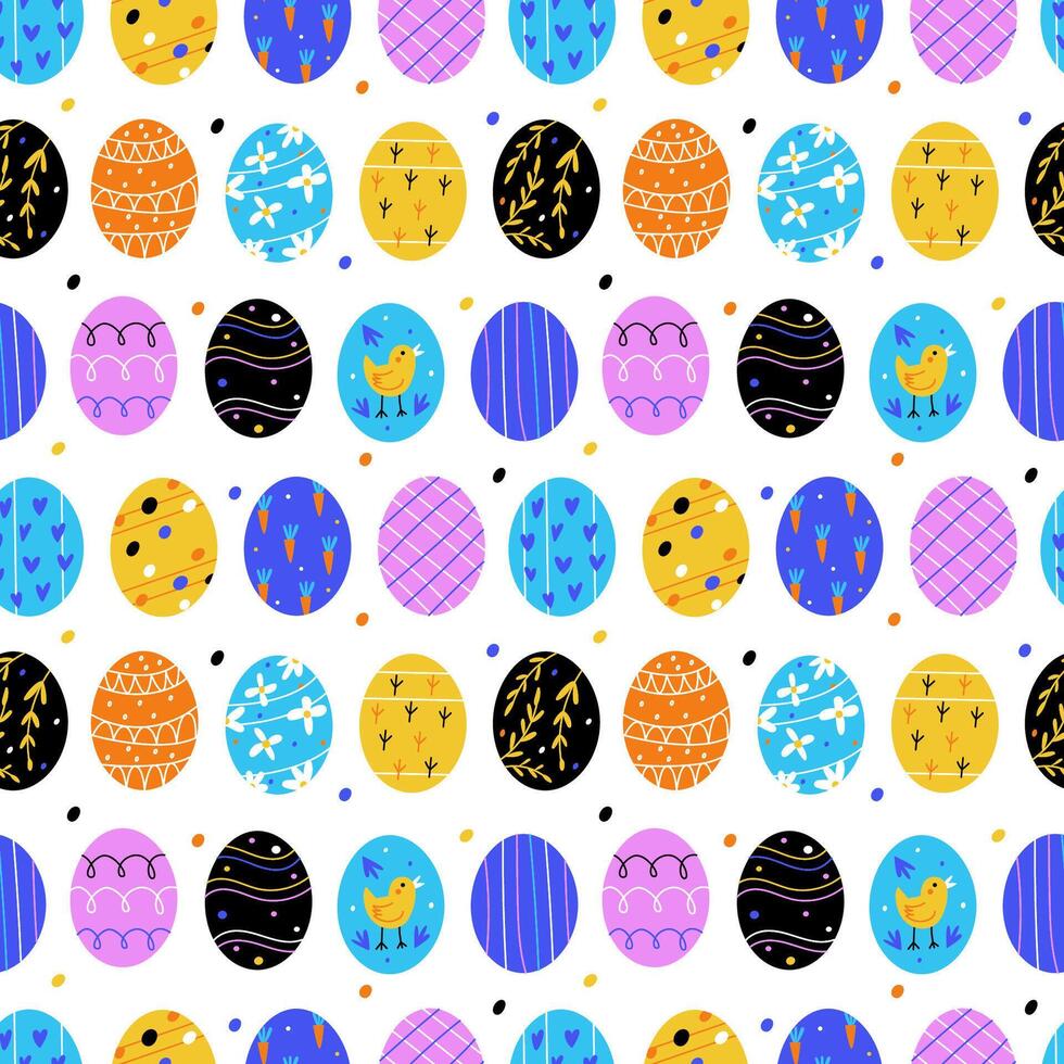Seamless pattern with cartoon Easter eggs vector