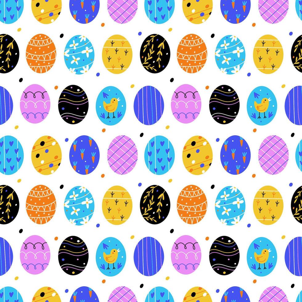 Seamless pattern with cartoon Easter eggs vector