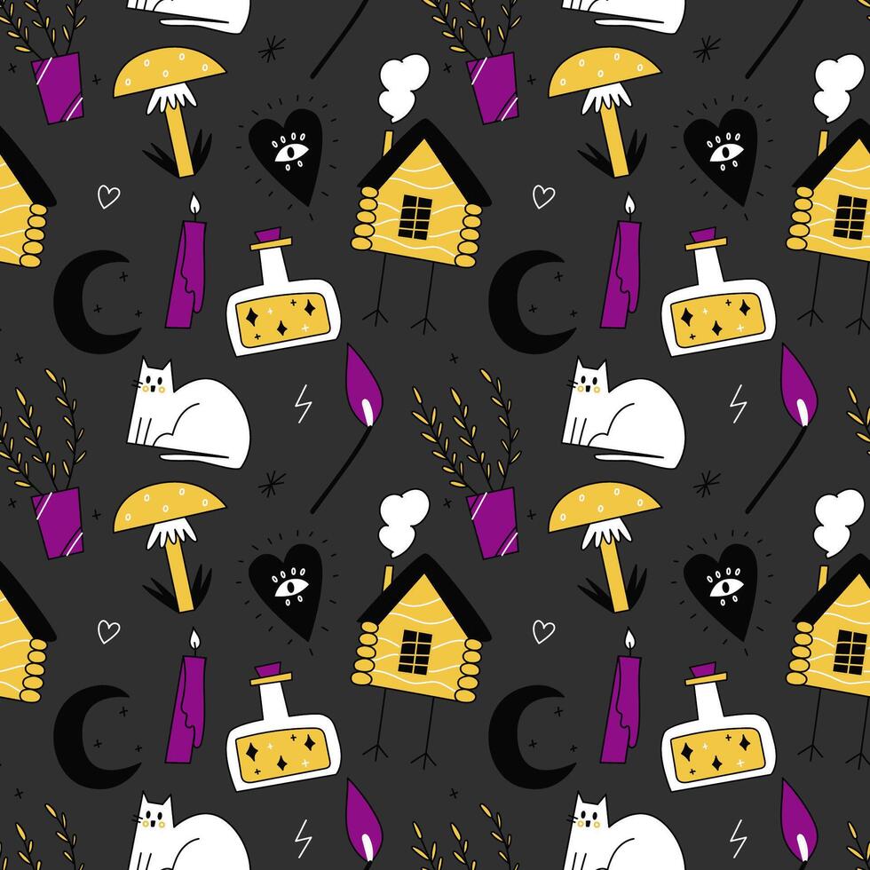 Pattern with magic hand drawn items vector