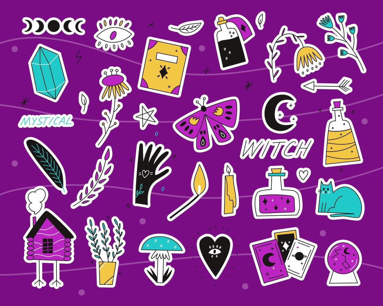 Set of mystical stickers vector