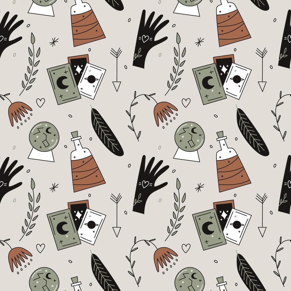 Pattern with magic hand drawn items vector