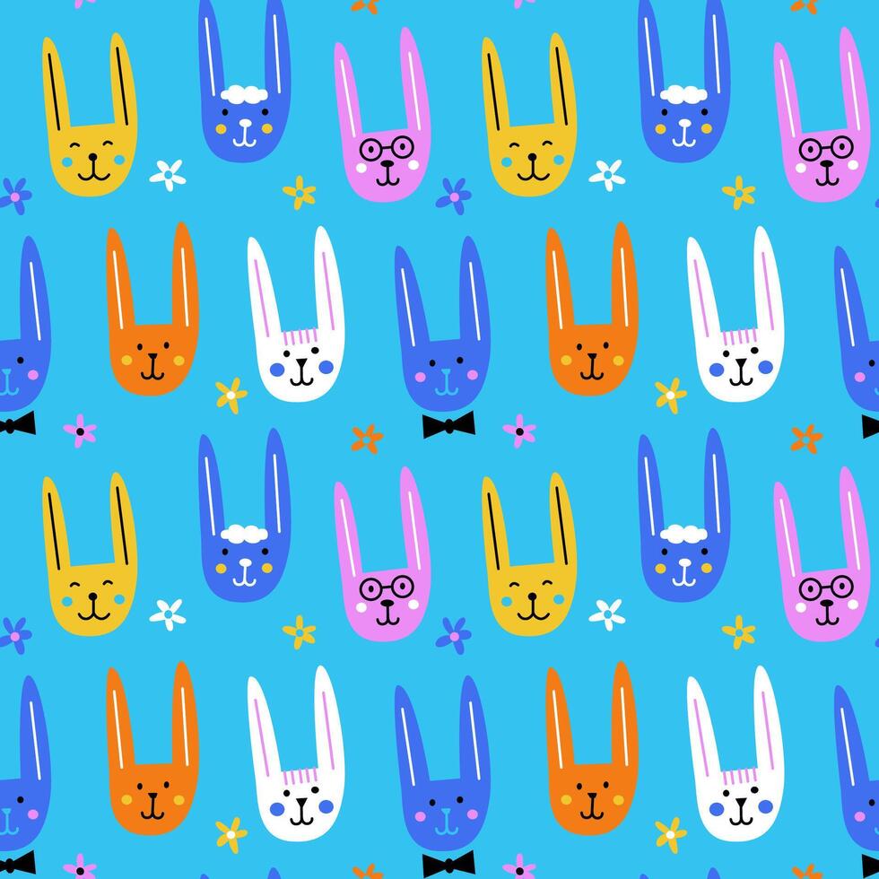 Seamless pattern with cartoon bunny faces vector