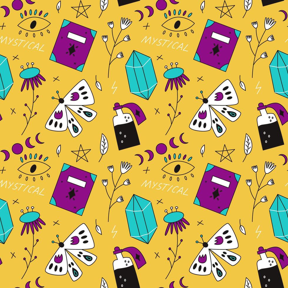 Pattern with magic hand drawn items vector