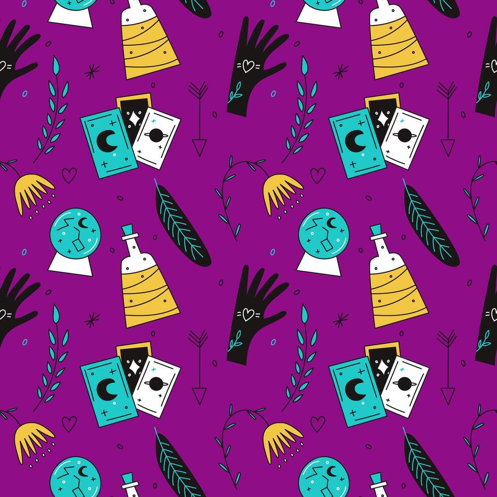 Pattern with magic hand drawn items vector