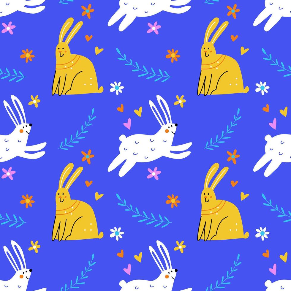 Seamless pattern with cartoon bunnies vector