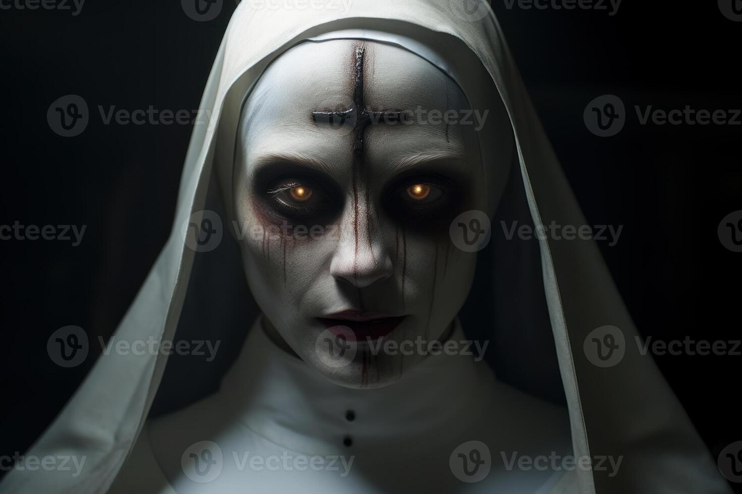 AI generated Mysterious Nun creepy evil portrait. Generate Ai photo