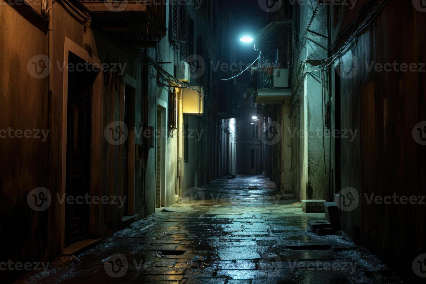 AI generated Dark Night arrow alley. Generate Ai photo