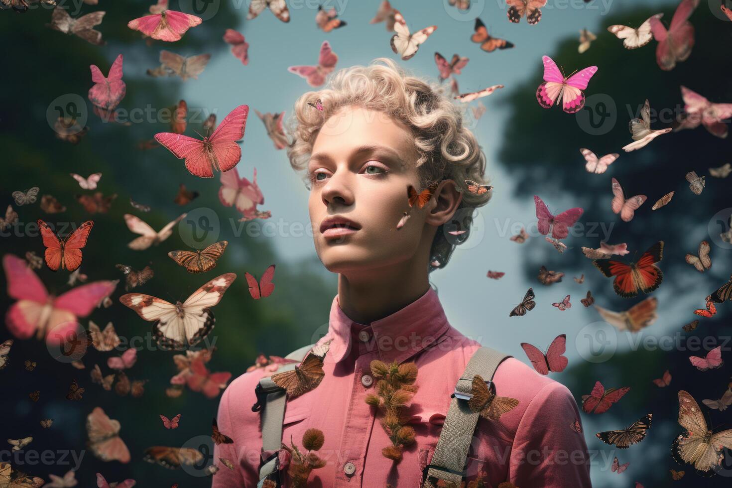 AI generated Diverse Nonbinary man nature. Generate Ai photo