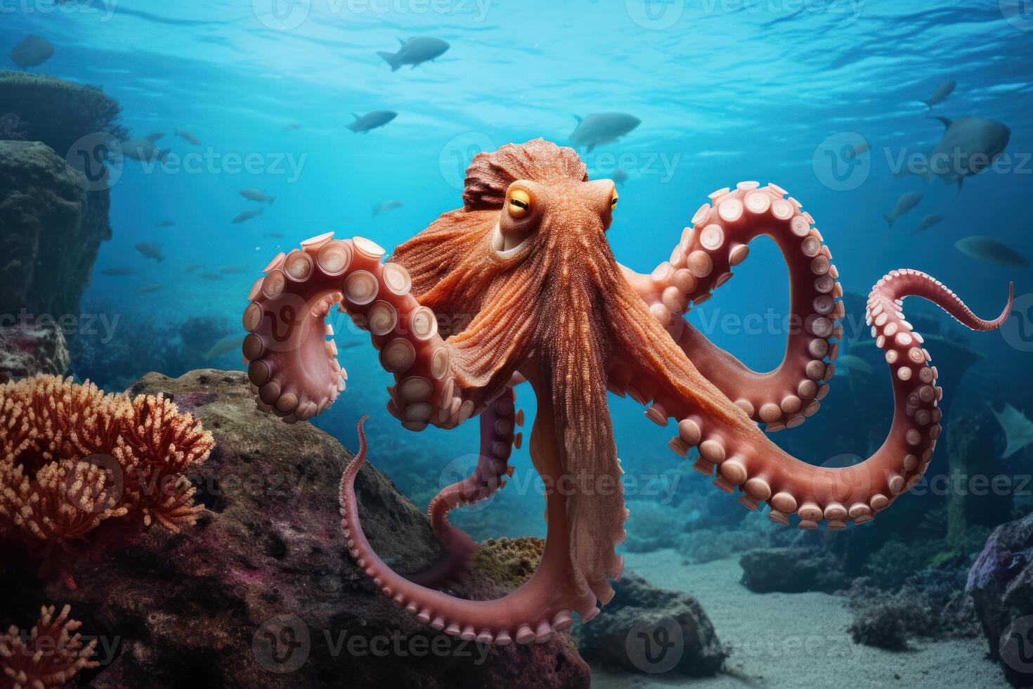AI generated Inky Octopus underwater. Generate Ai photo