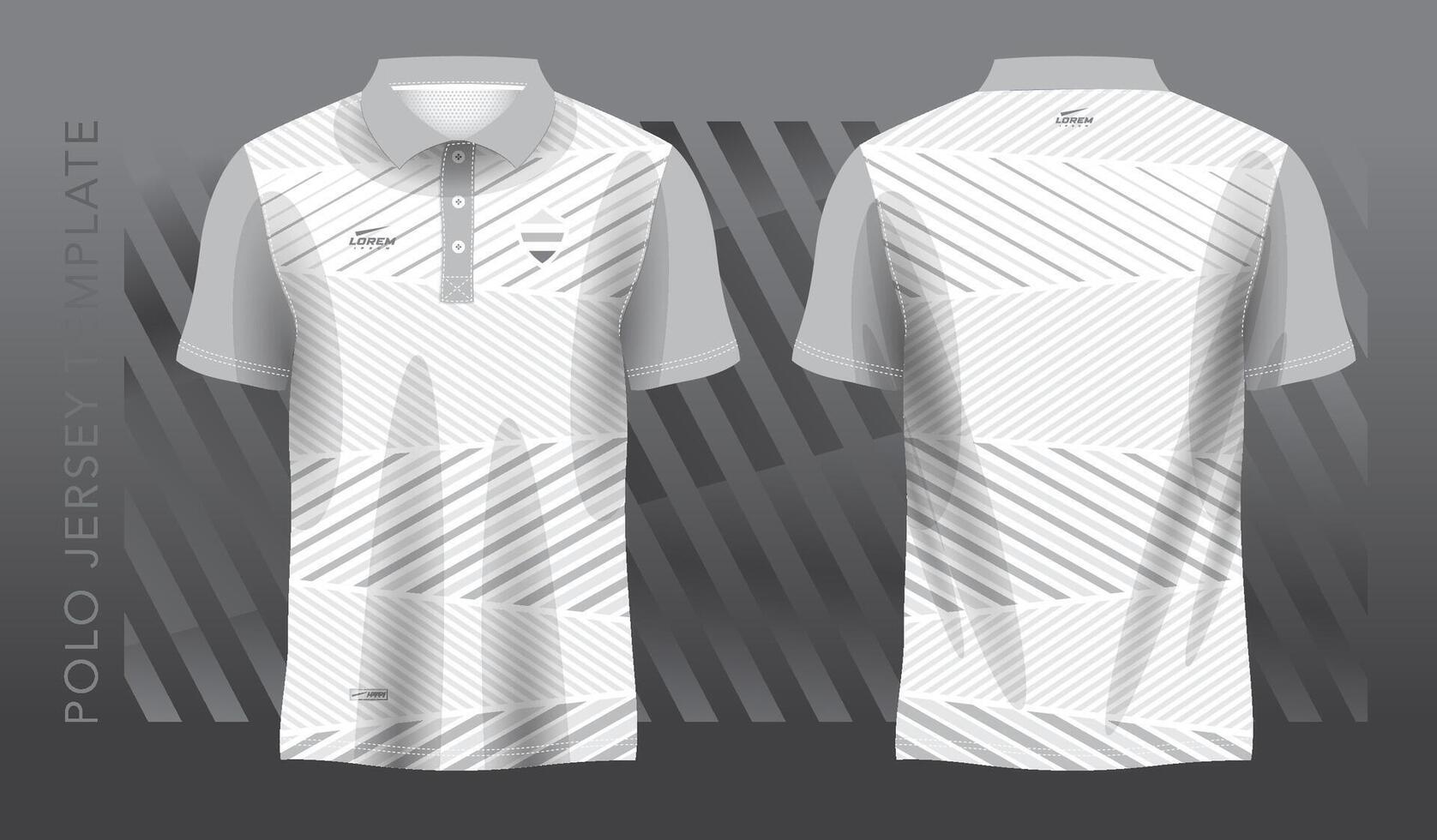 white and gray sublimation shirt for polo sport jersey template. front and back view. vector