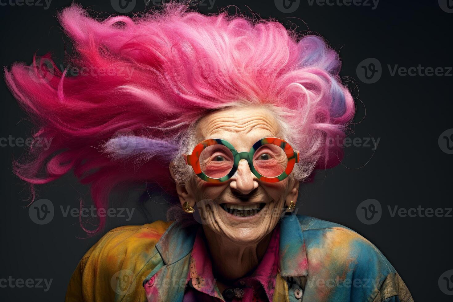 AI generated Distinctive Old lady colored hair. Generate Ai photo