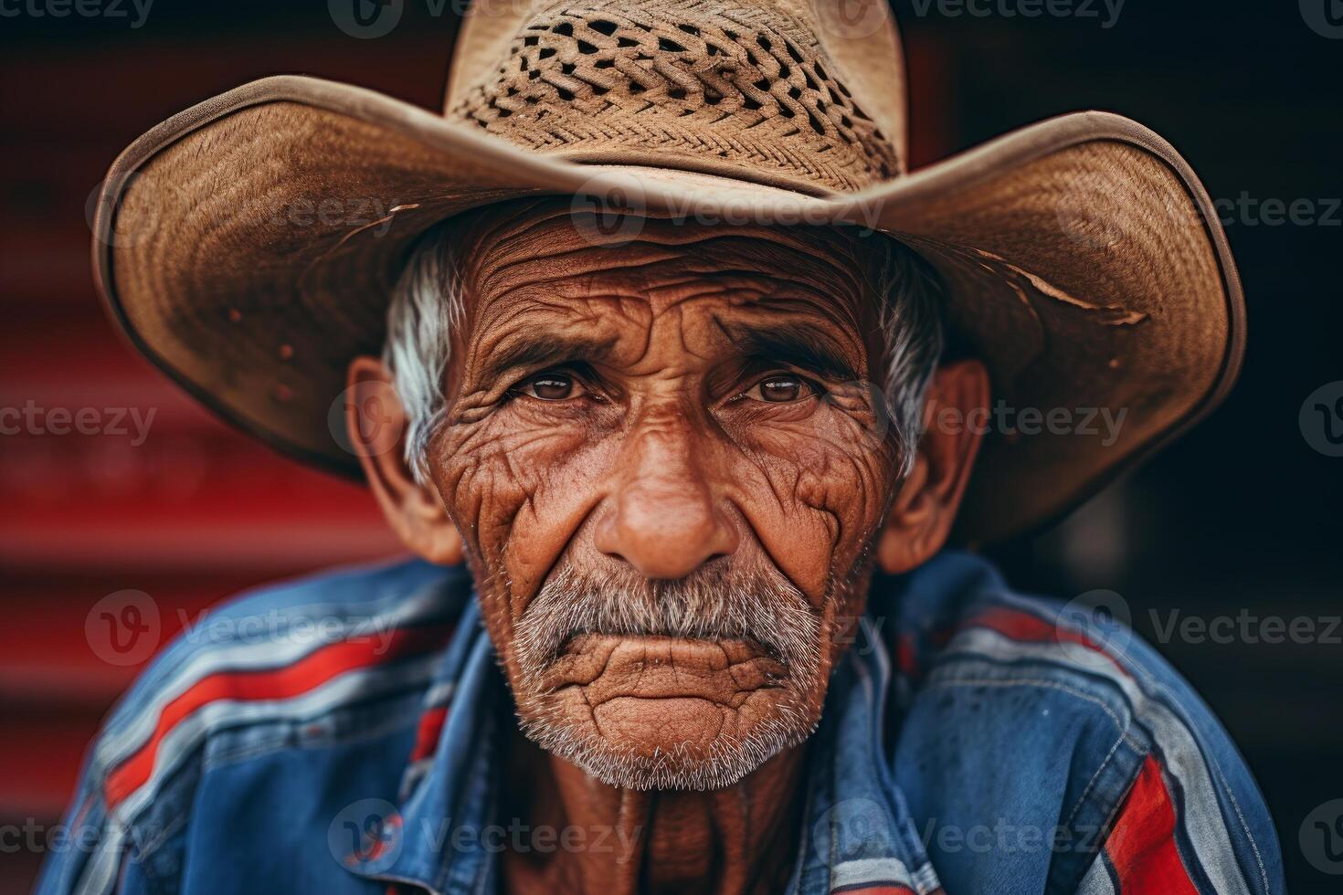 AI generated Experienced Old latino man with hat. Generate Ai photo