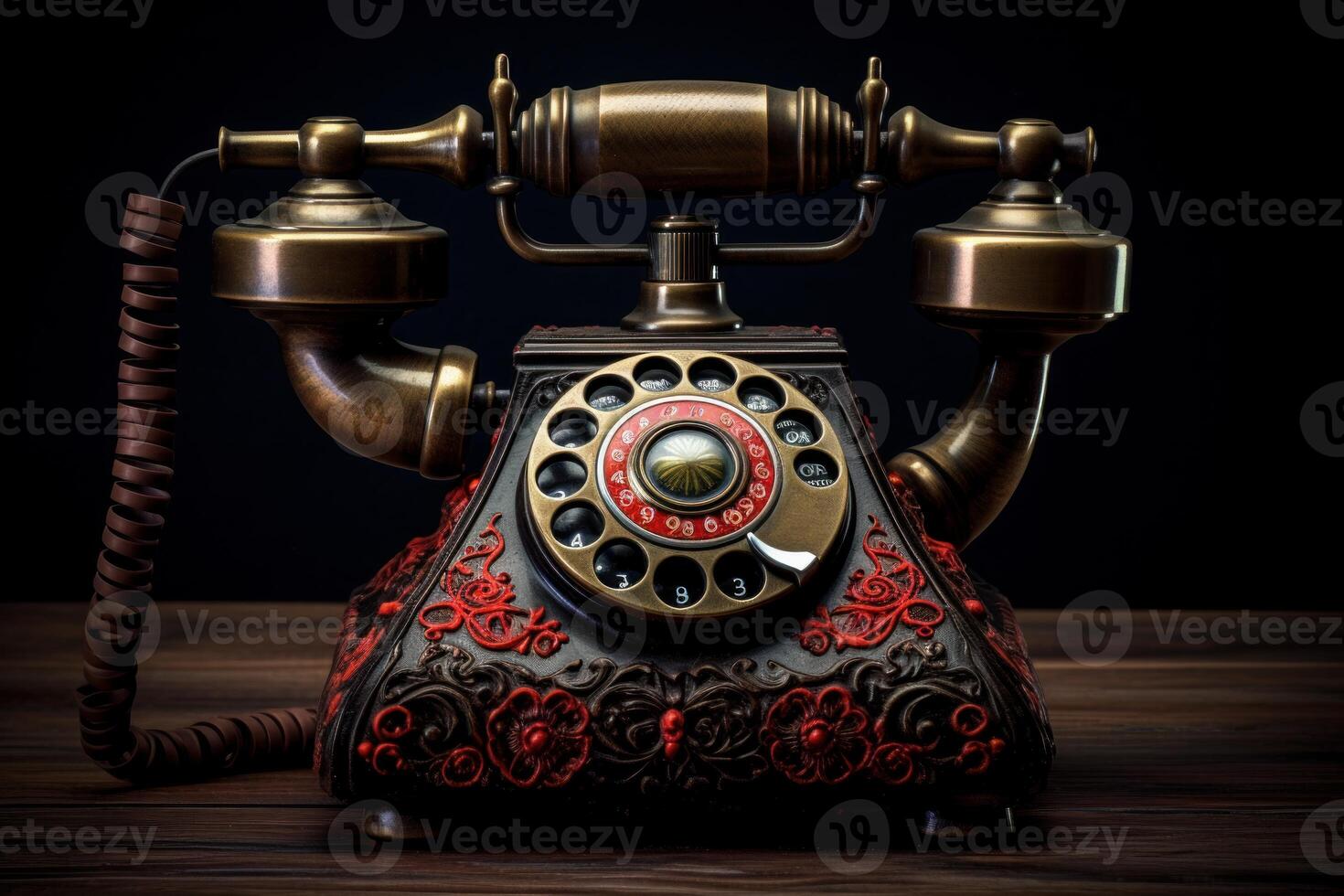 AI generated Corded Old fashioned telephone. Generate Ai photo