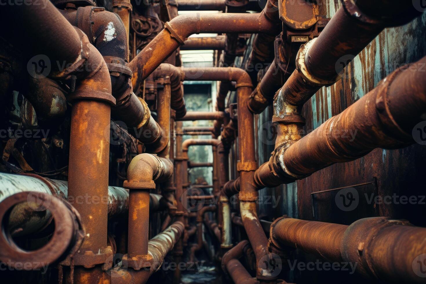 AI generated Robust Stack of rusty orange pipes. Generate ai photo