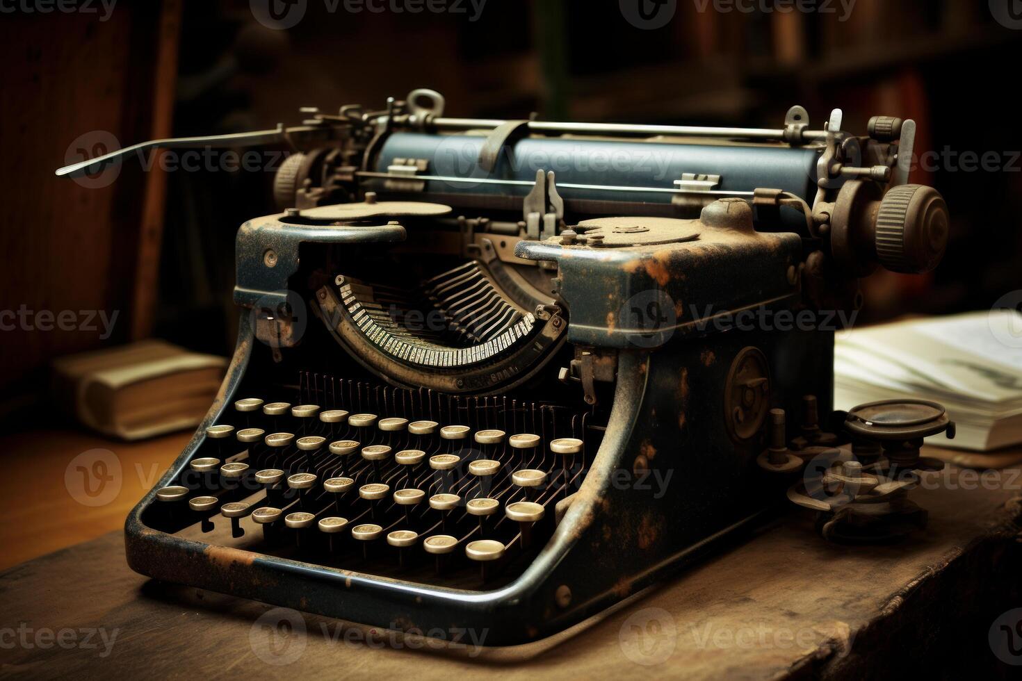 AI generated Antique Old typewriter vintage. Generate Ai photo