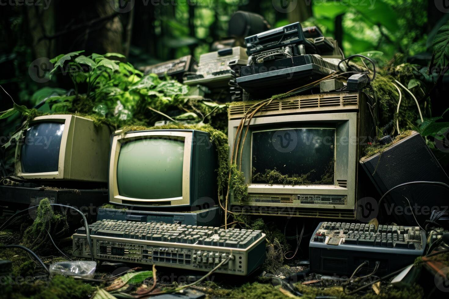 AI generated Obsolete Old electronic waste. Generate Ai photo
