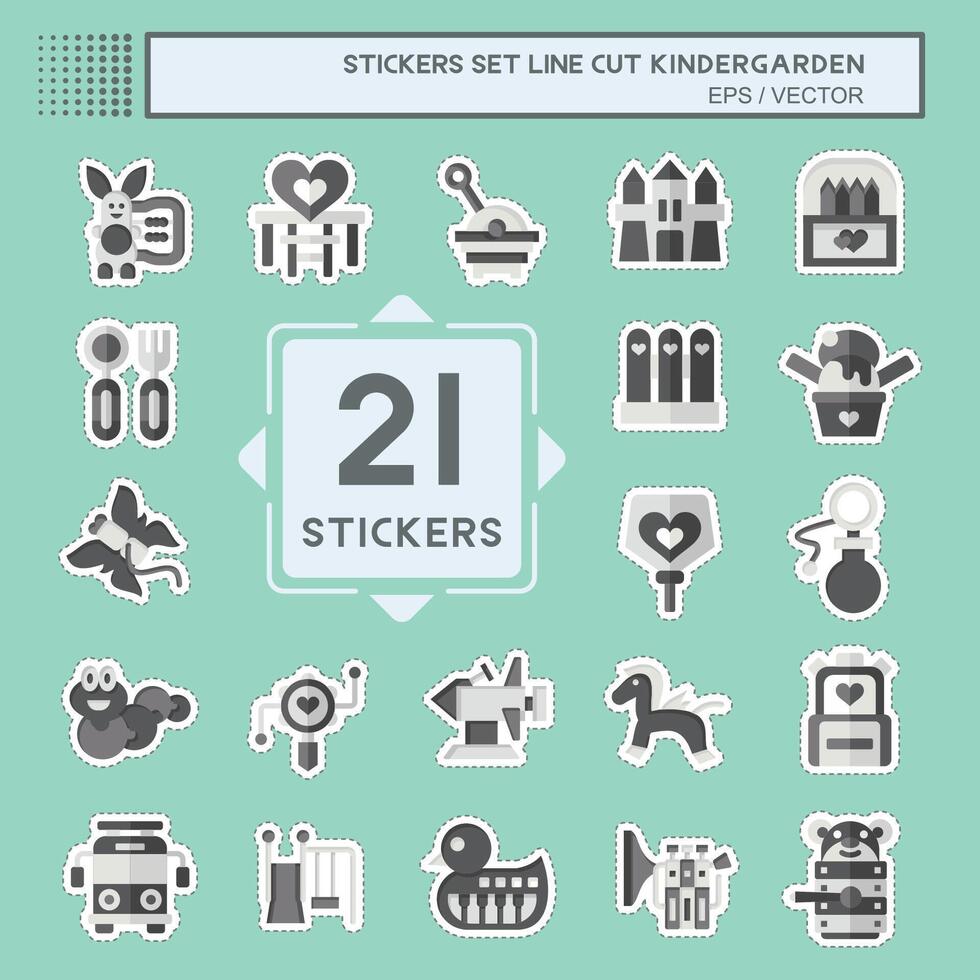 Sticker line cut Set Kindergarten. related to Holiday symbol. simple design editable. simple illustration vector