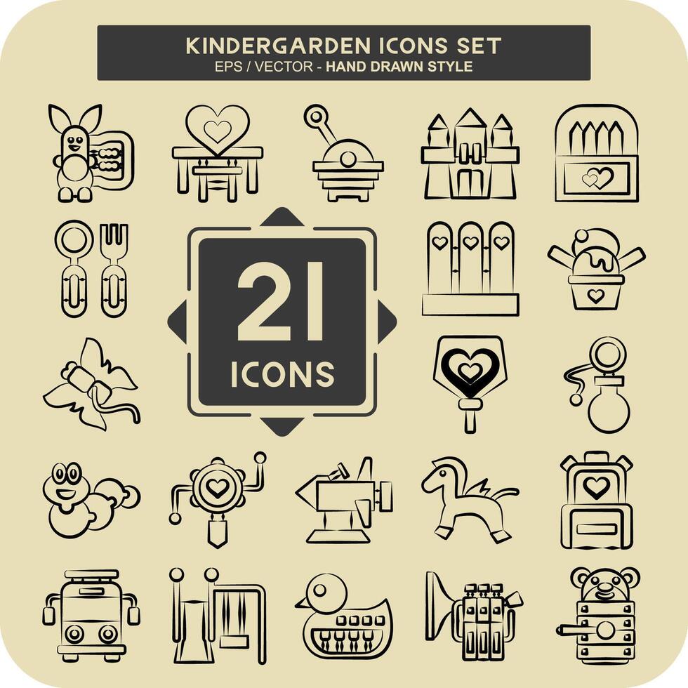 Icon Set Kindergarten. related to Holiday symbol. hand drawn style. simple design editable. simple illustration vector