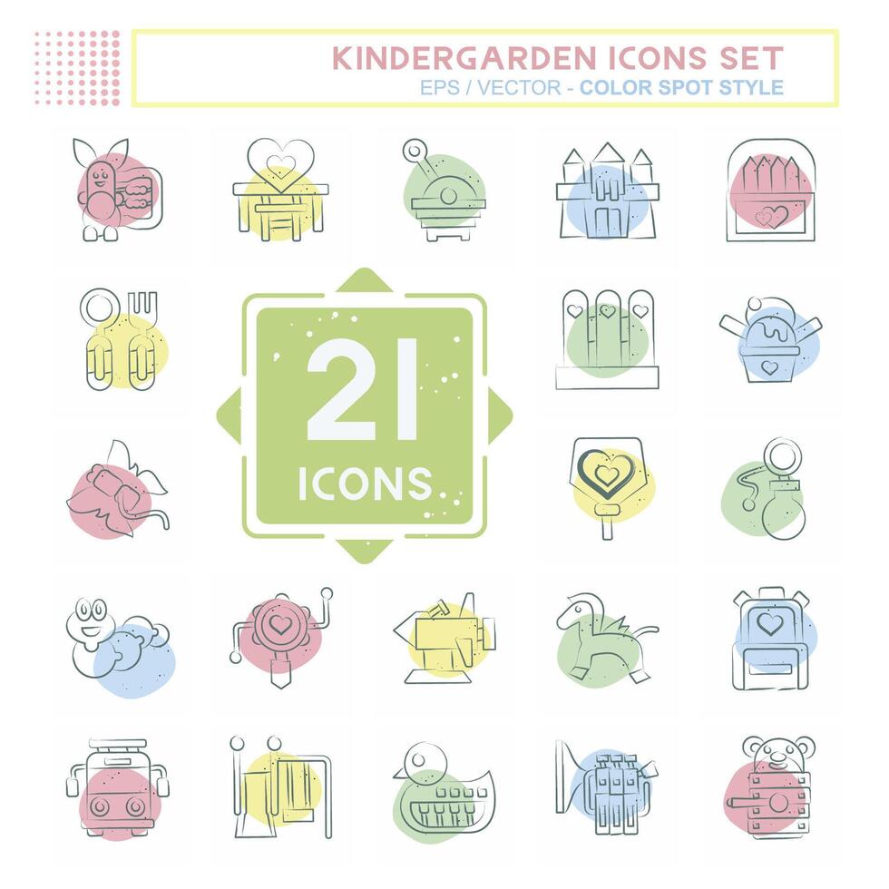 Icon Set Kindergarten. related to Holiday symbol. Color Spot Style. simple design editable. simple illustration vector