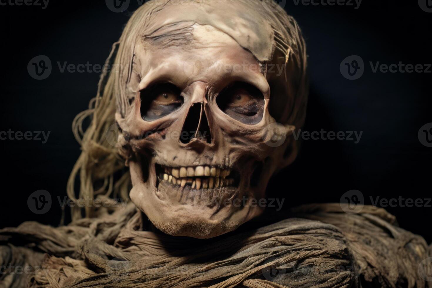 AI generated Aged Ancient mummy skeleton. Generate Ai photo