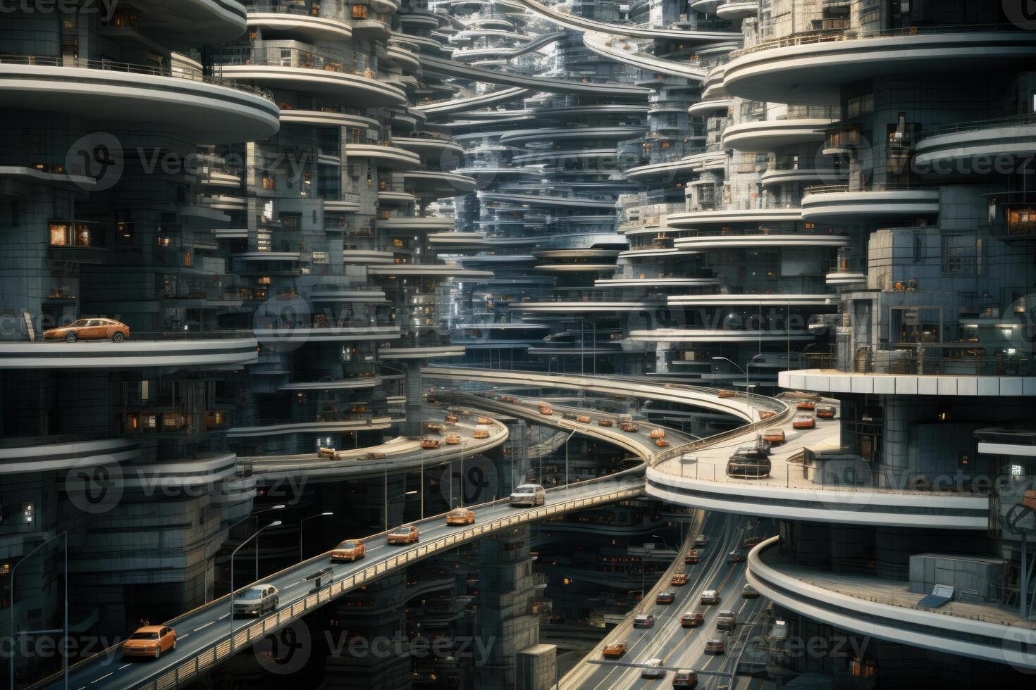 AI generated Towering Multilevel city roads. Generate Ai photo