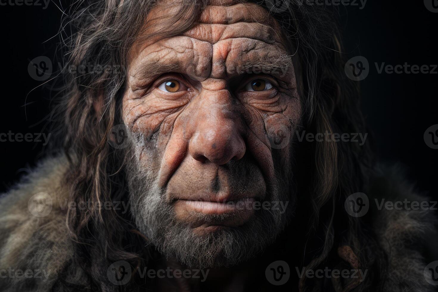 AI generated Heavy-browed Neanderthal man face. Generate Ai photo