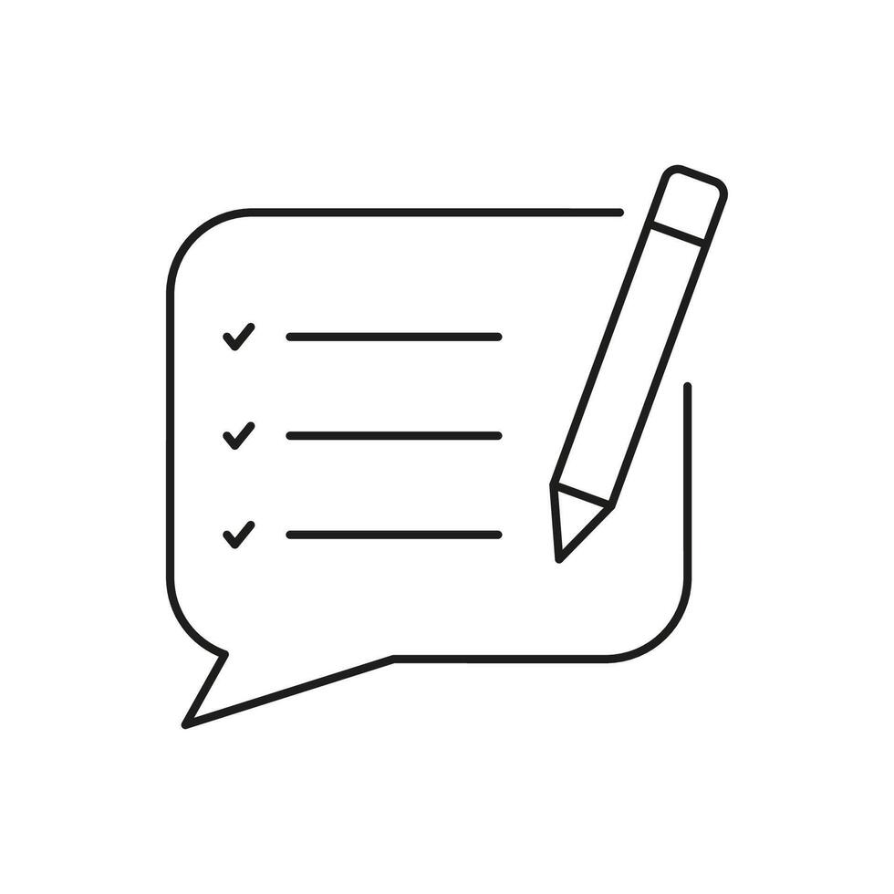 Customer Feedback Line Icon. Support Chat, Text Report Sign. Write Content. Speech Bubble With Pencil Linear Pictogram. Message, Comment Outline Symbol. Editable Stroke. Isolated Vector Illustration