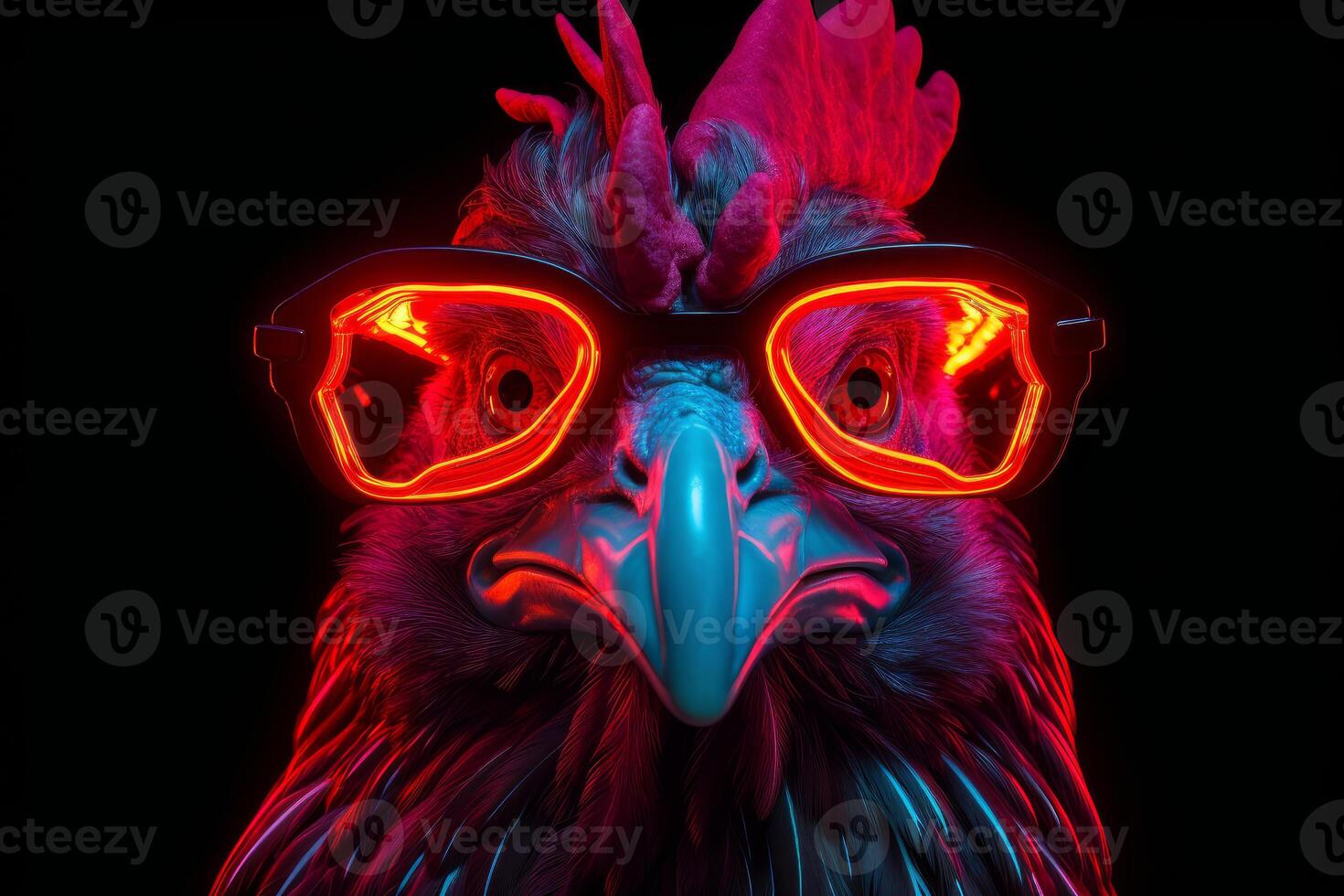 AI generated Vibrant Neon chicken bird portrait. Generate Ai photo
