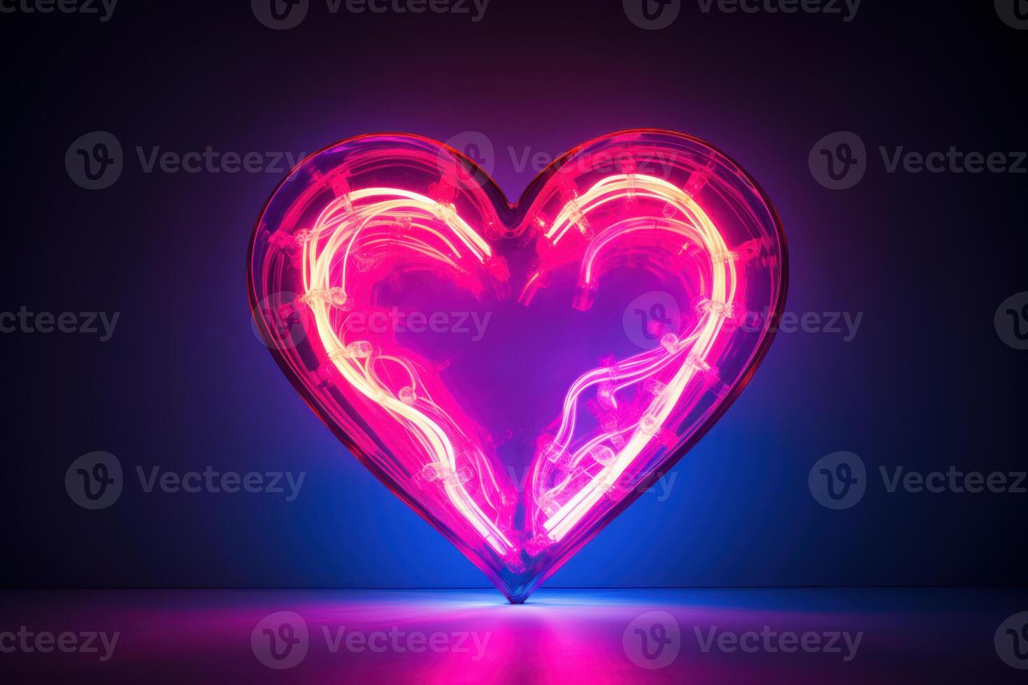 AI generated Colorful Neon heart shaped. Generate Ai photo