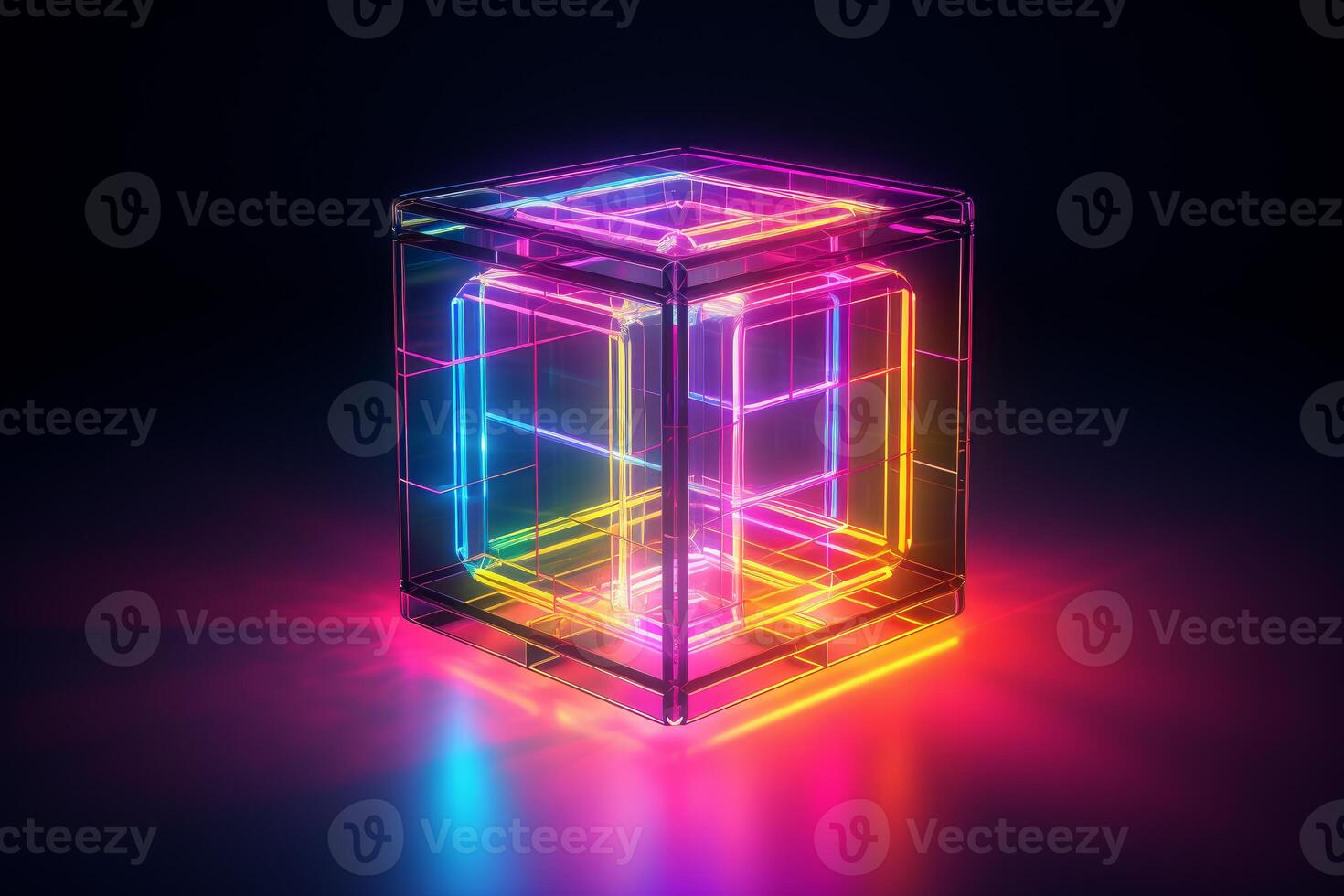 AI generated Mesmerizing Abstract neon cube. Generate Ai photo