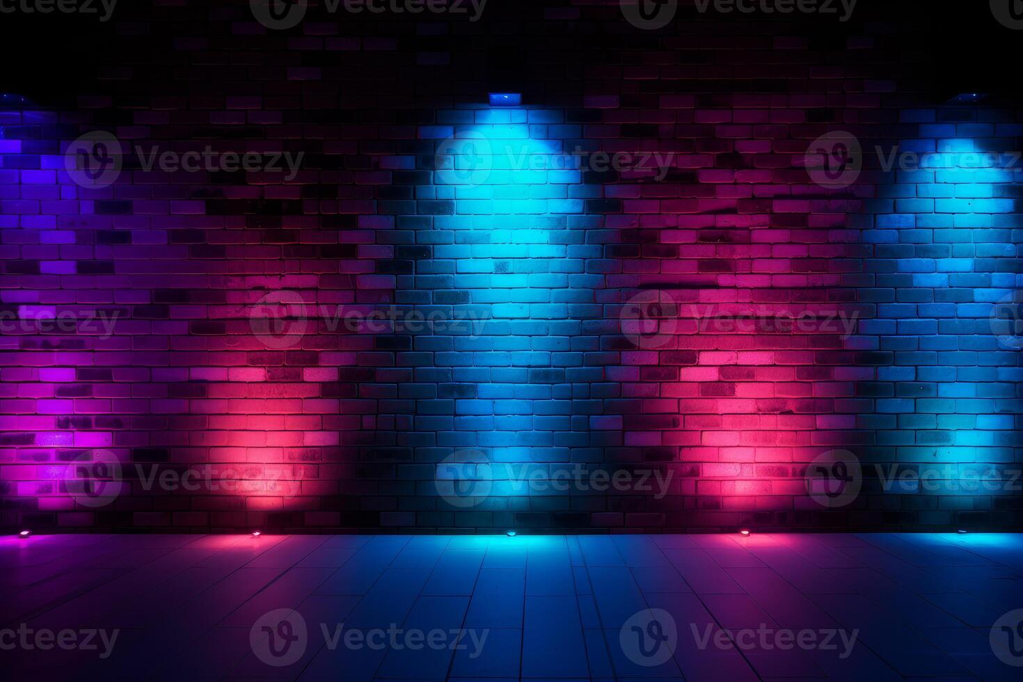 AI generated Textured Neon blue red brick wall structure. Generate AI photo