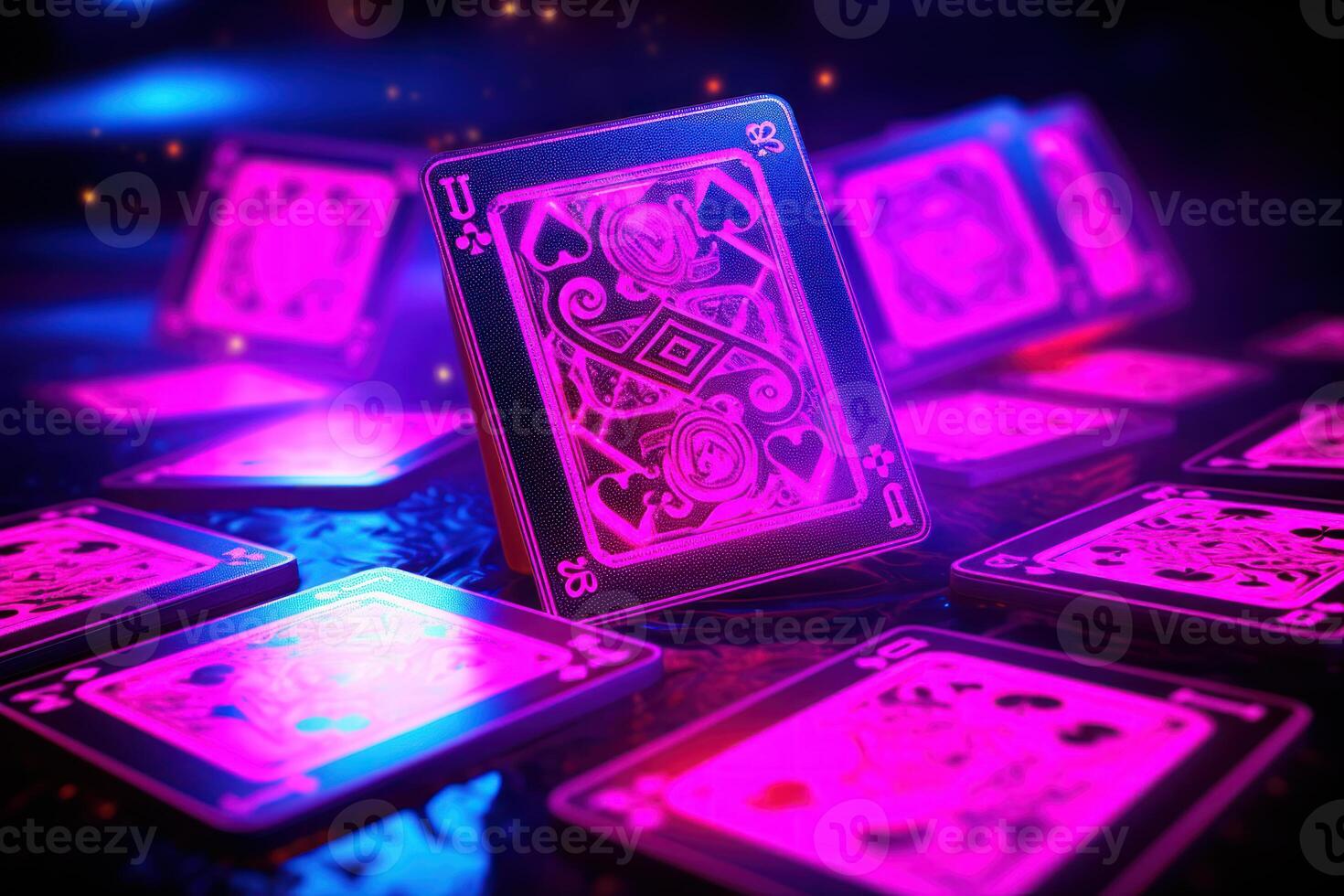 AI generated Entertaining Neon play cards. Generate Ai photo