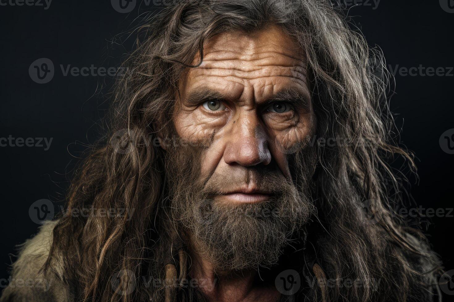 ai generado escabroso neanderthal hombre cara retrato. generar ai foto