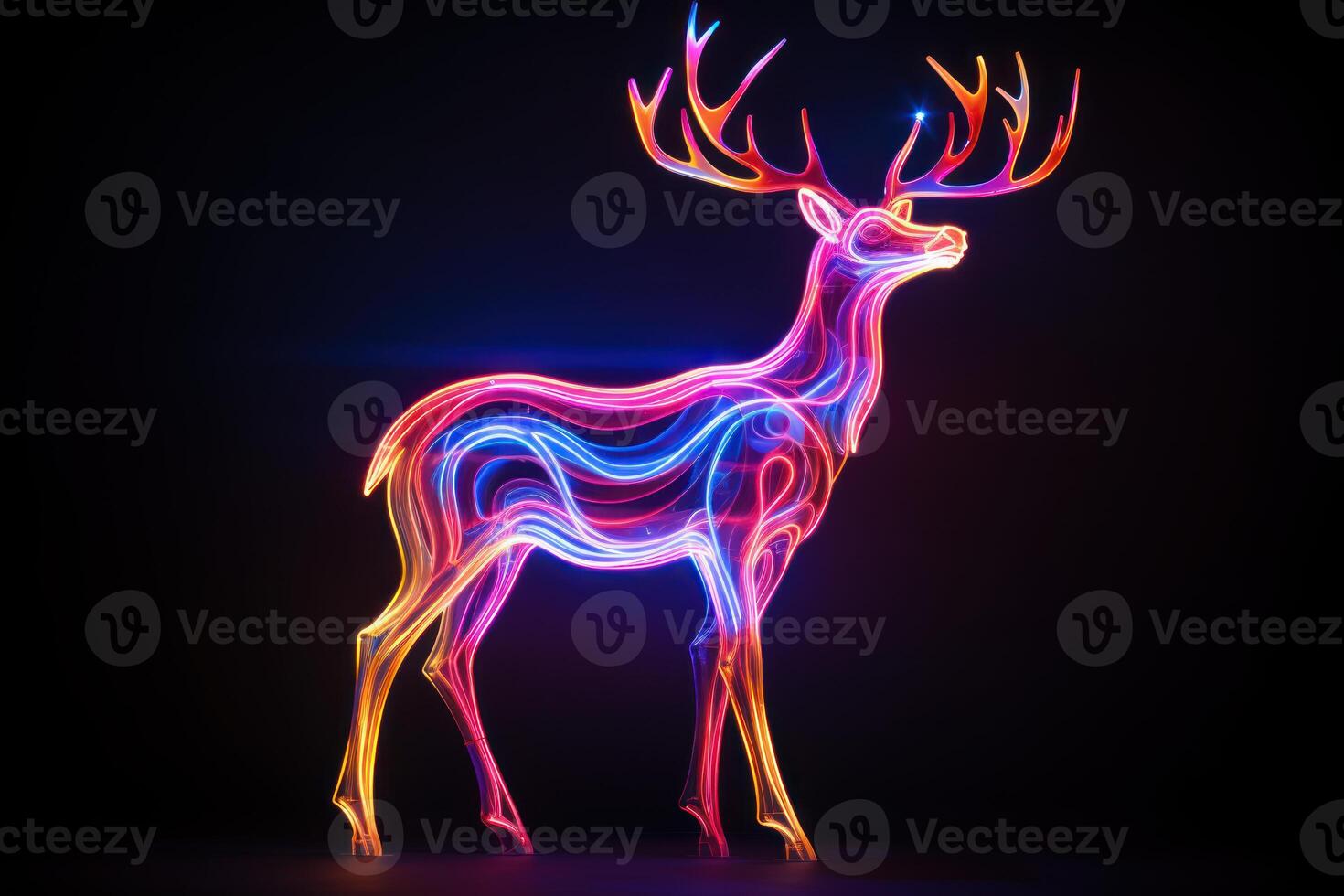 AI generated Whimsical Neon light deer. Generate Ai photo