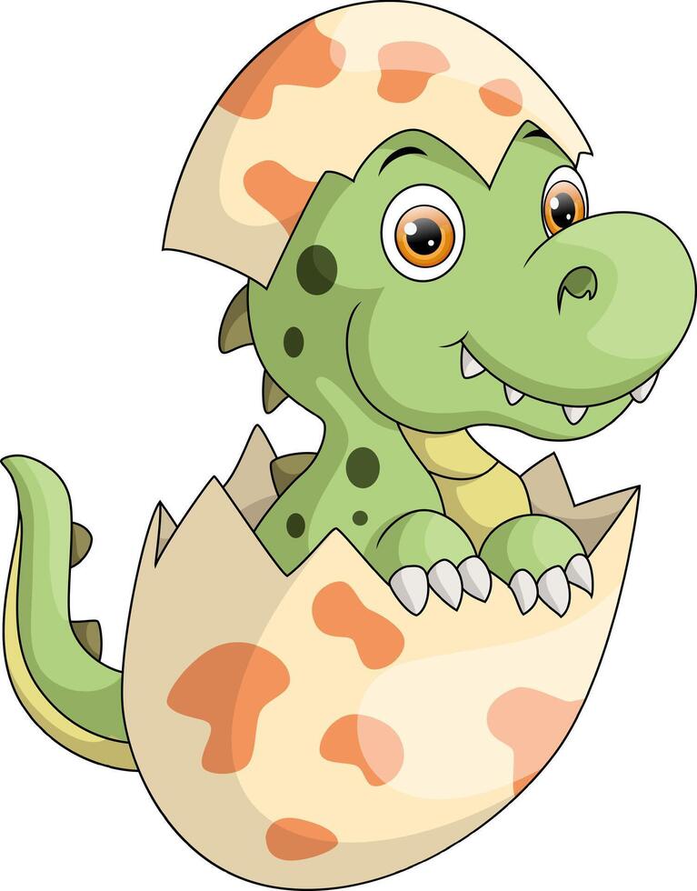 Cute baby dinosaur cartoon hatching from egg vector