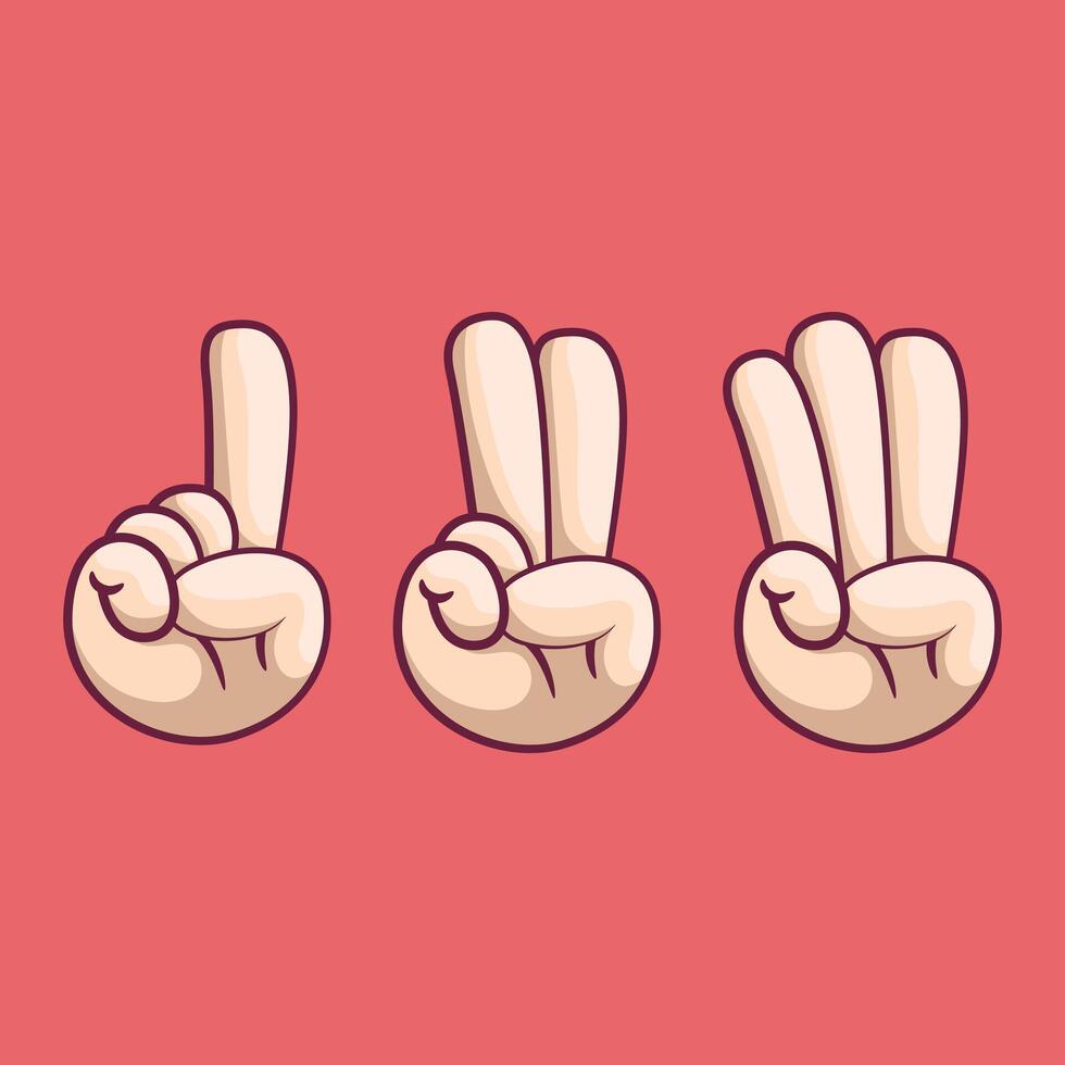 Hand with fingers up to one to three vector illustrations. Signal, countdown design concept.