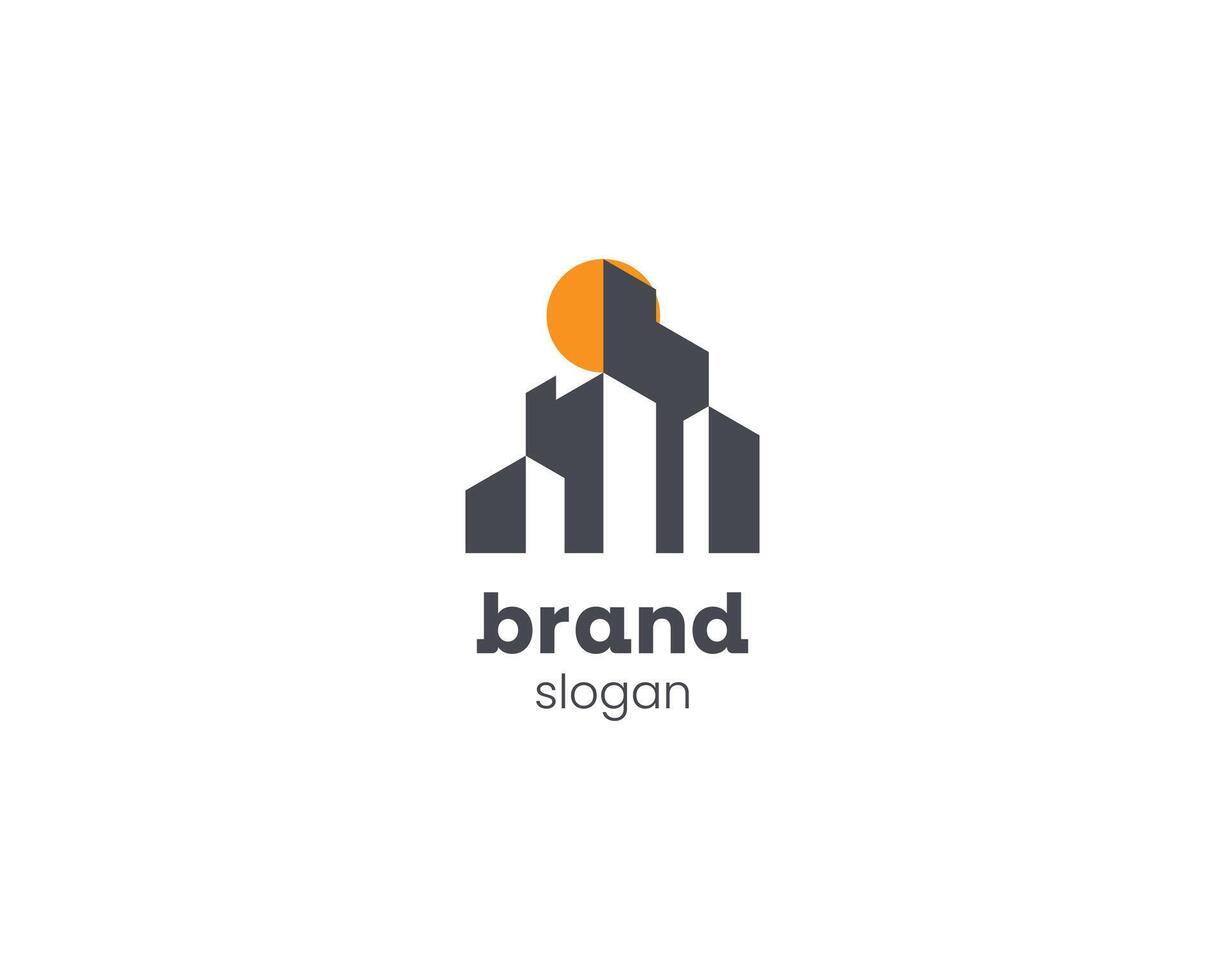 Creative simple modern city landmark logo with sun vector