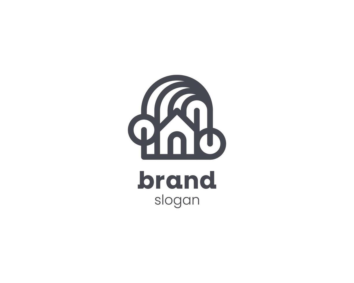 creativo moderno monograma línea casa con pequeño árbol logo vector