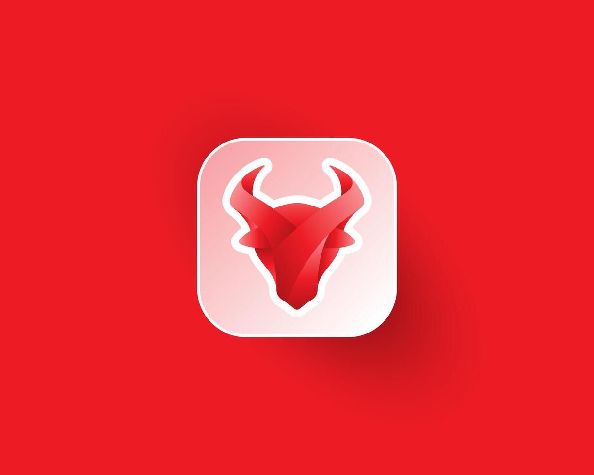 Creative strong red bull head logo on app icon vector