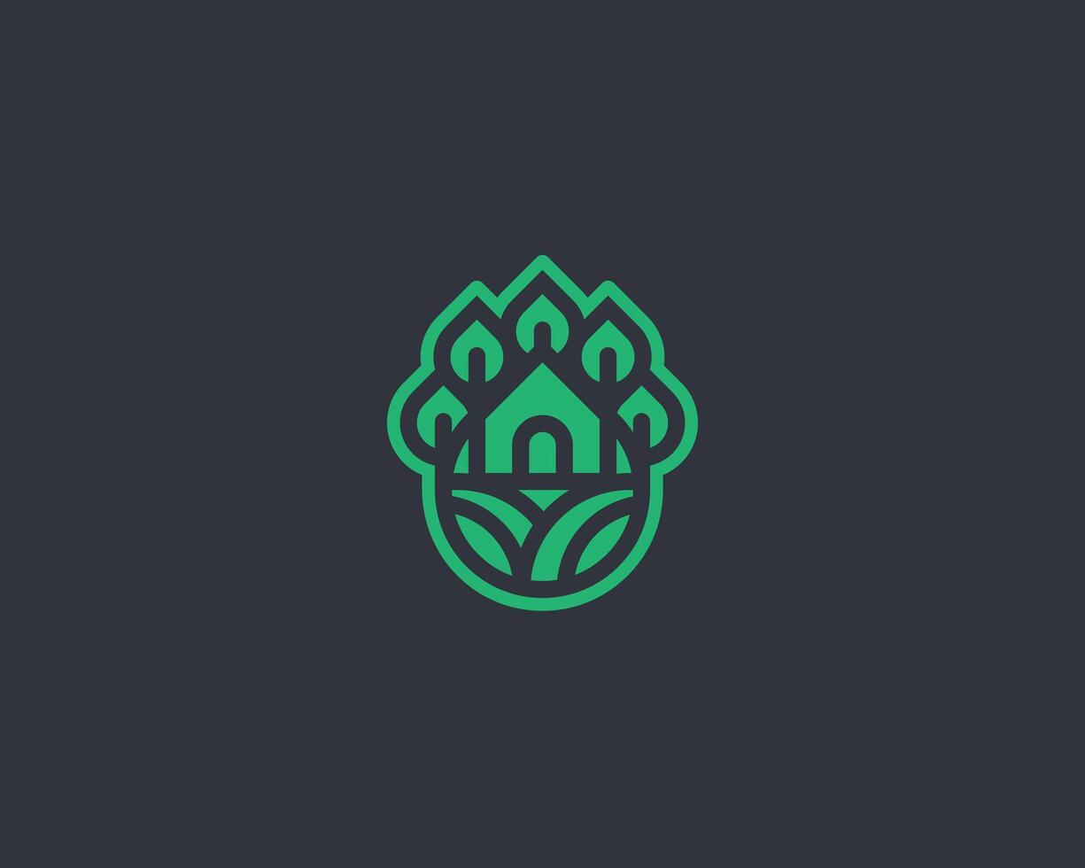 creativo moderno verde línea agua soltar con casa y árbol logo vector