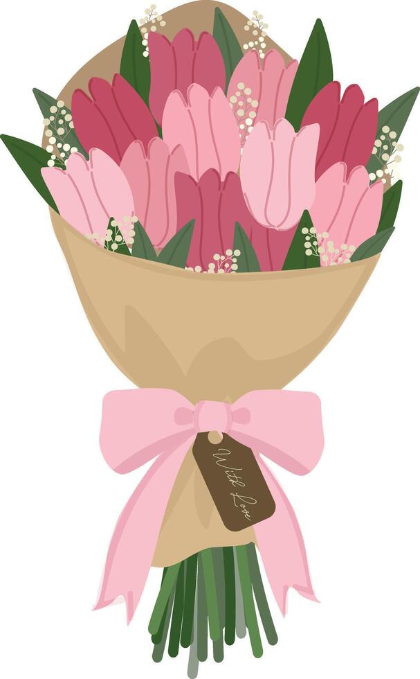 bouquet of pink tulip flowers hand drawn element vector illustration for decorate invitation greeting birthday party celebration wedding card poster banner textile wallpaper paper wrap background