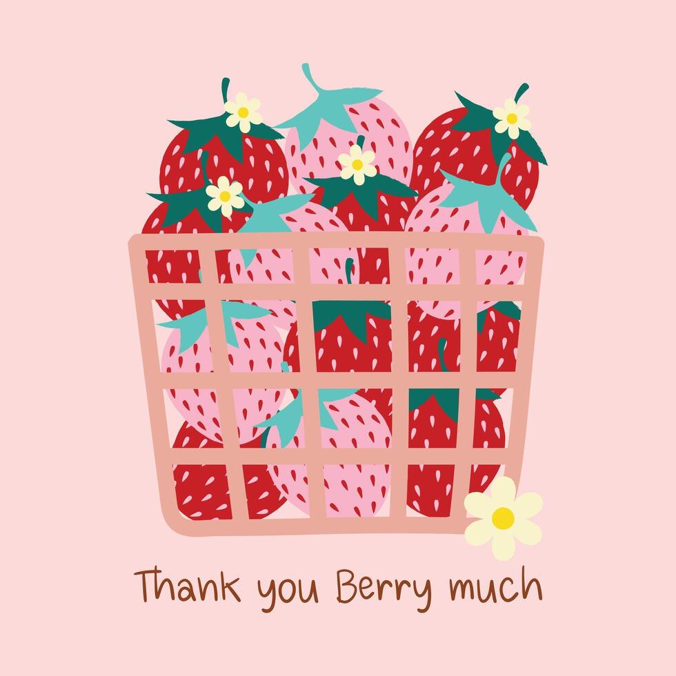 adorable strawberry in basket hand drawn clipart element vector illustration for invitation greeting birthday party celebration wedding card poster banner textile wallpaper paper wrap background