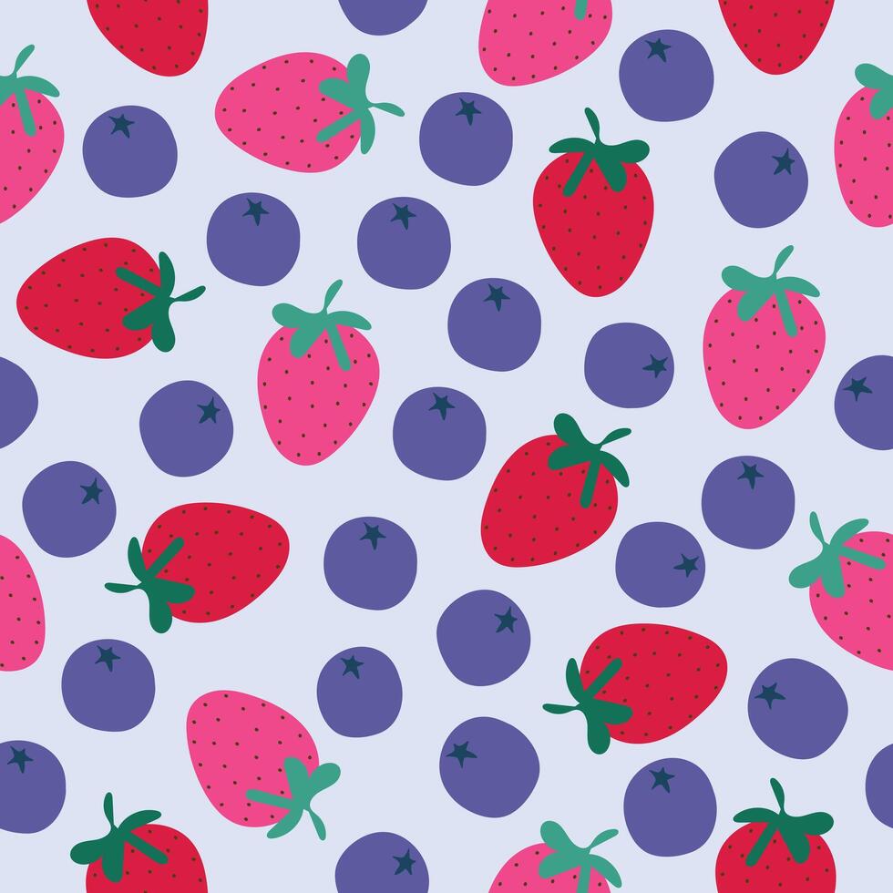 summer strawberry blueberry fruits hand drawn seamless pattern vector illustration for invitation greeting birthday party celebration wedding card poster banner textile wallpaper paper wrap background