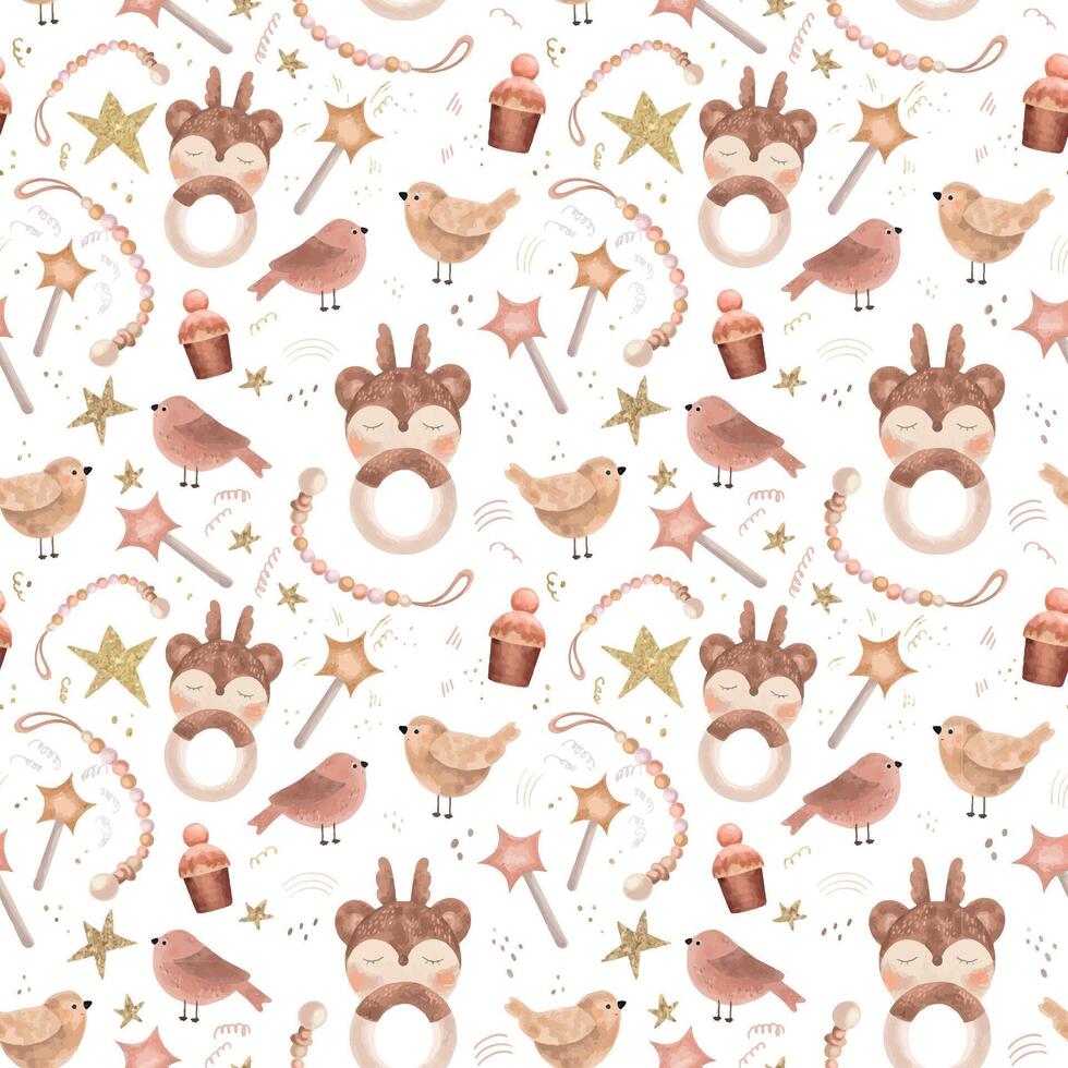 Children's seamless pattern with children's toys drawn in pencil style. Seamless background isolated white background, child-style hand-drawn illustration. vector