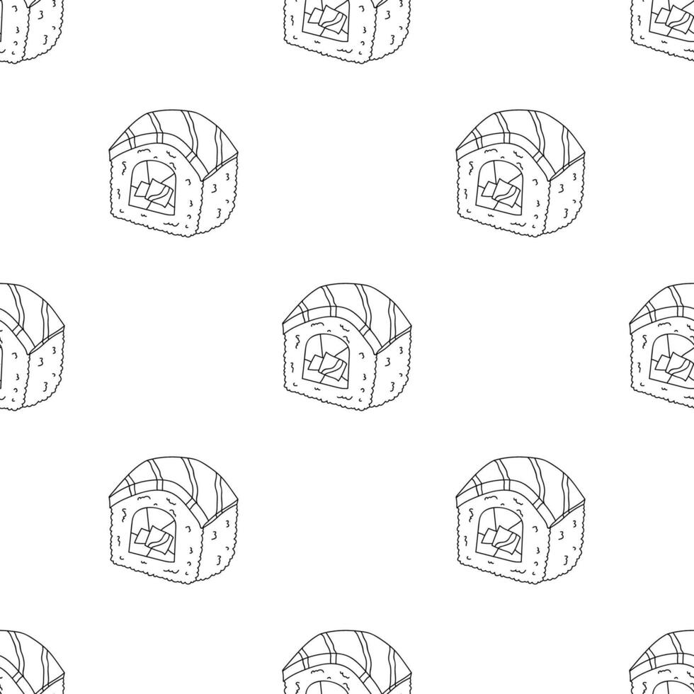 Seamless pattern with sushi roll for decorative print, wrapping paper, menu, wallpaper and fabric vector