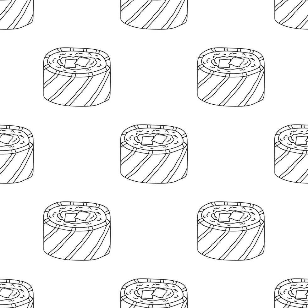 Seamless pattern with sushi roll for decorative print, wrapping paper, menu, wallpaper and fabric vector