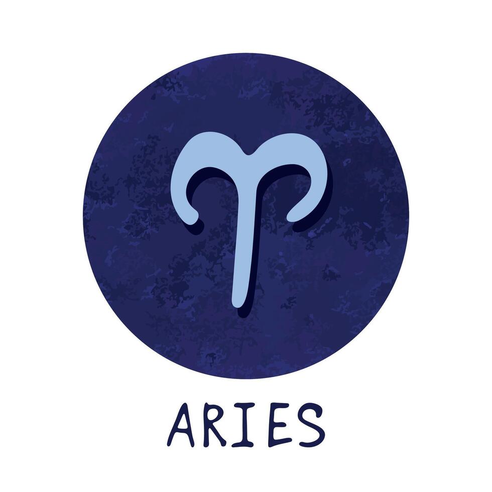 mano dibujado Aries zodíaco firmar en azul redondo marco astrología garabatear clipart elemento para diseño vector